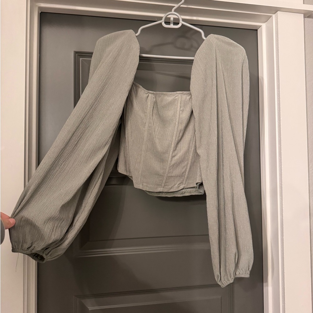 ROMWE Gray Puff Sleeve Blouse